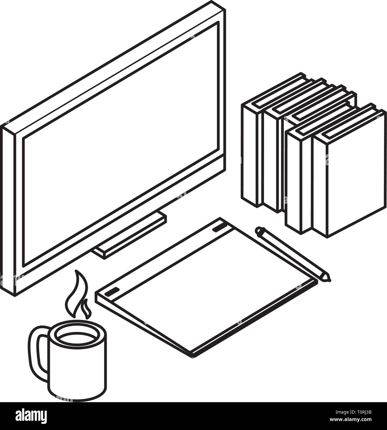 desktop with ebooks icon vector illustration design Stock Vector