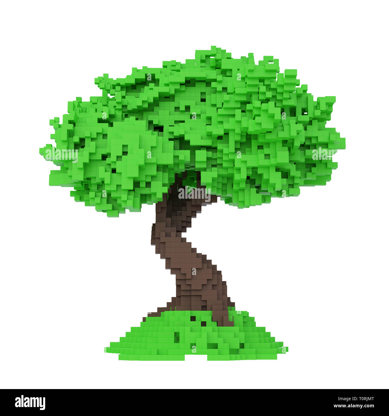 Digital Pixelated Tree Isolated On White Background. 3D Illustration. Stock Photo