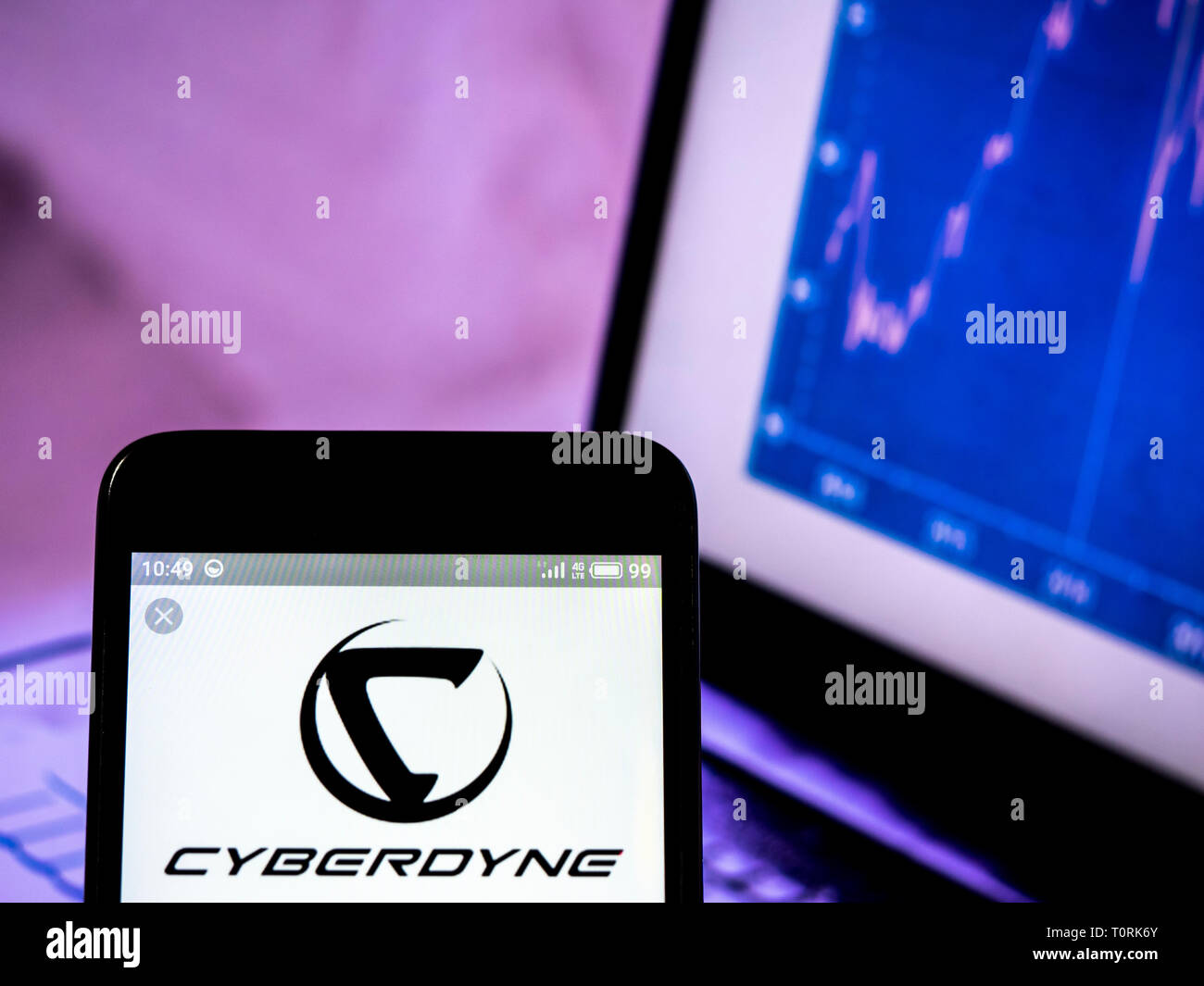 Cyberdyne Inc. logo seen displayed on smart phone. Stock Photo