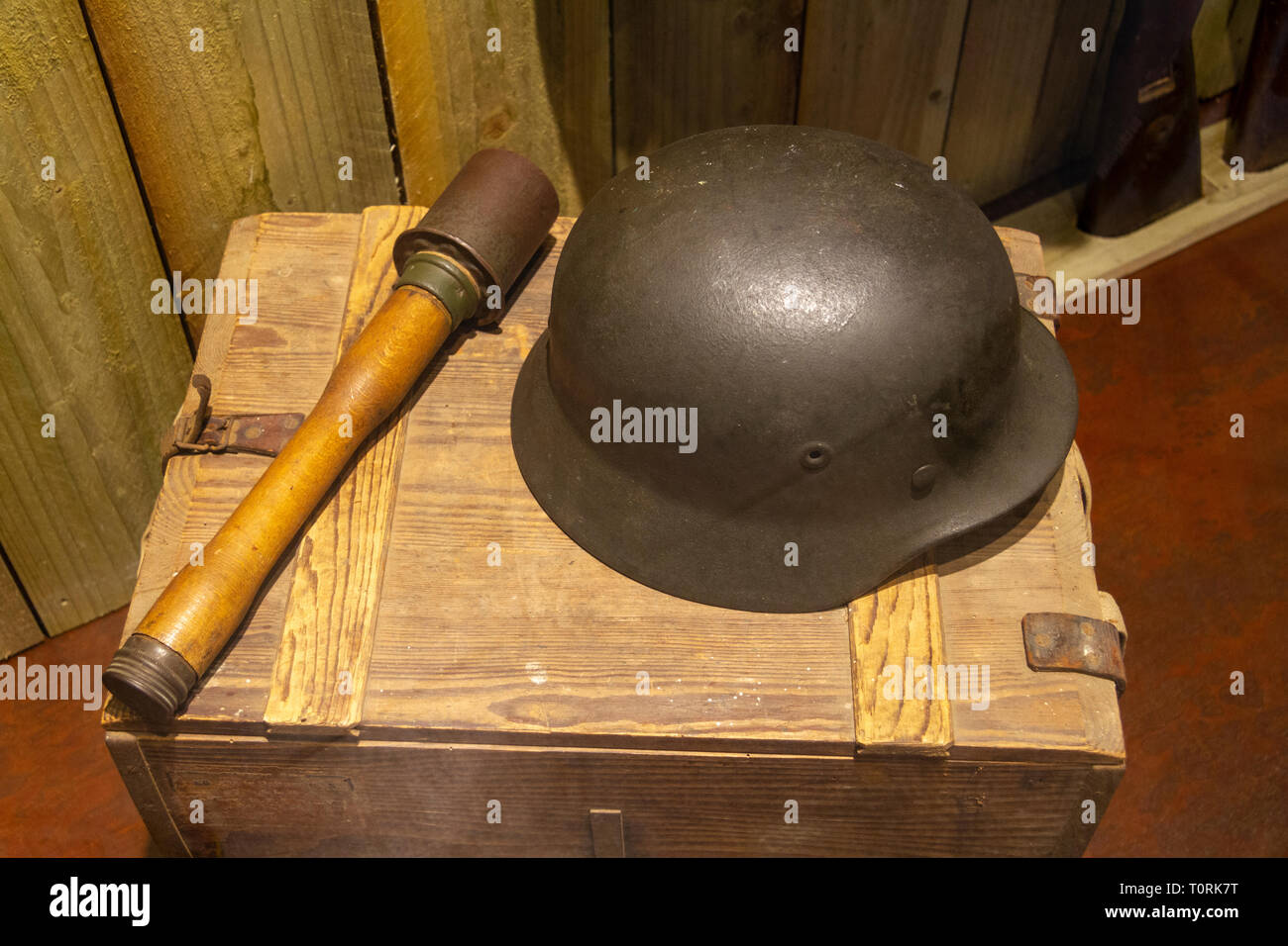 German soldiers helmet and potato masher grenade in the General Major