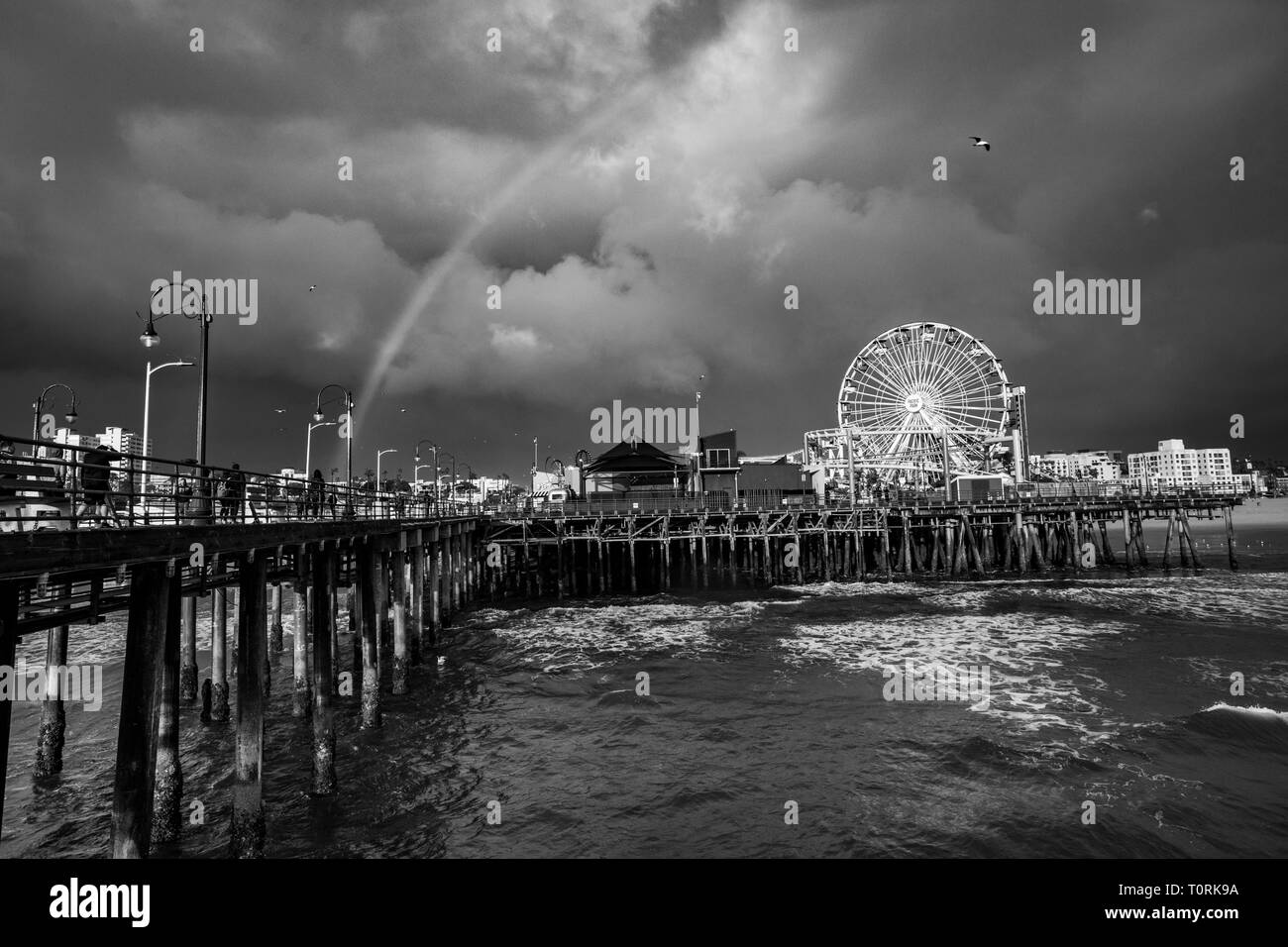 Ferris Wheel, Pier, Santa Monica, Los Angeles, California, USA Stock Photo