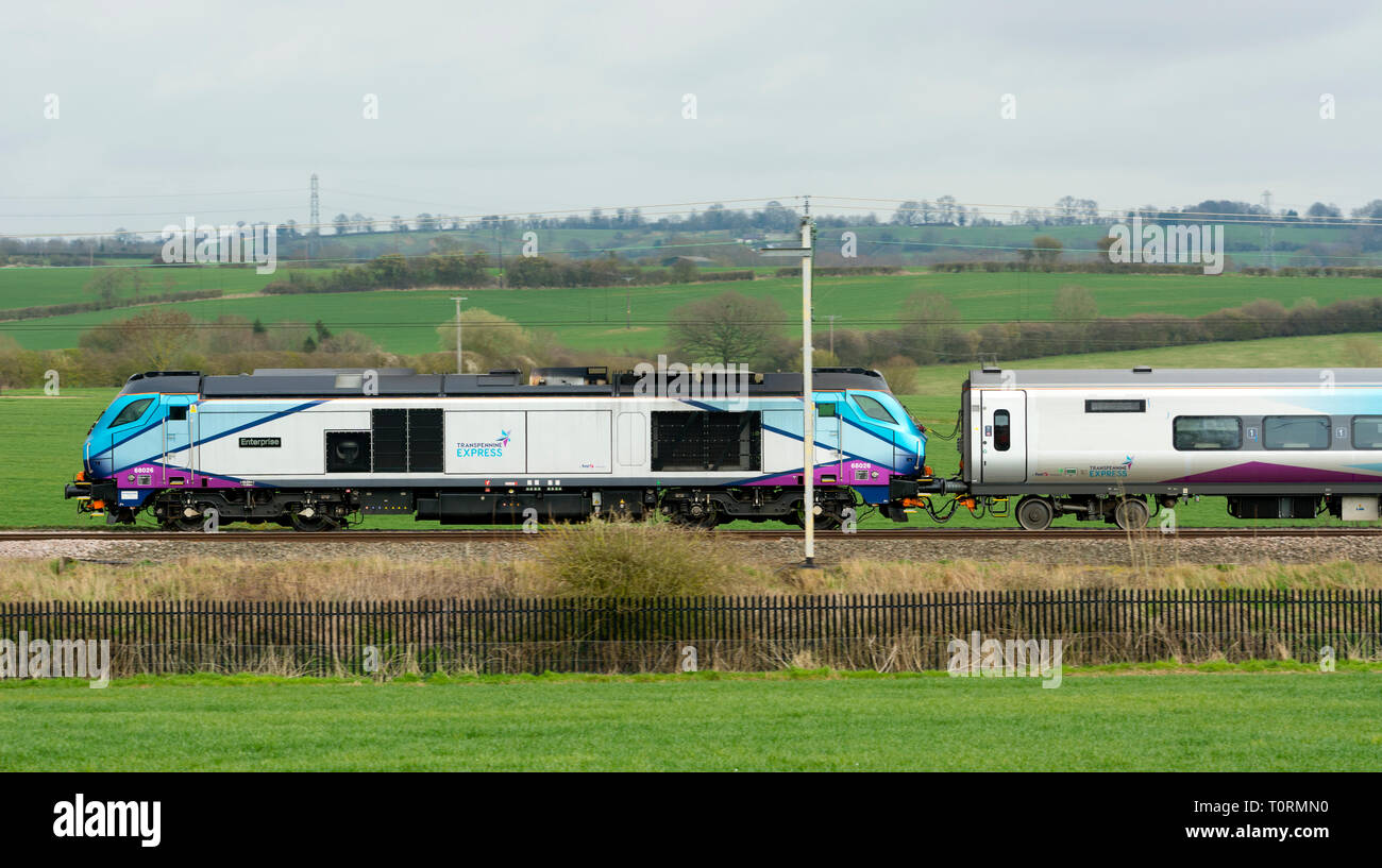 Transpennine Express Class 68 diesel locomotive No. 68026 'Enterprise', Northamptonshire, UK Stock Photo