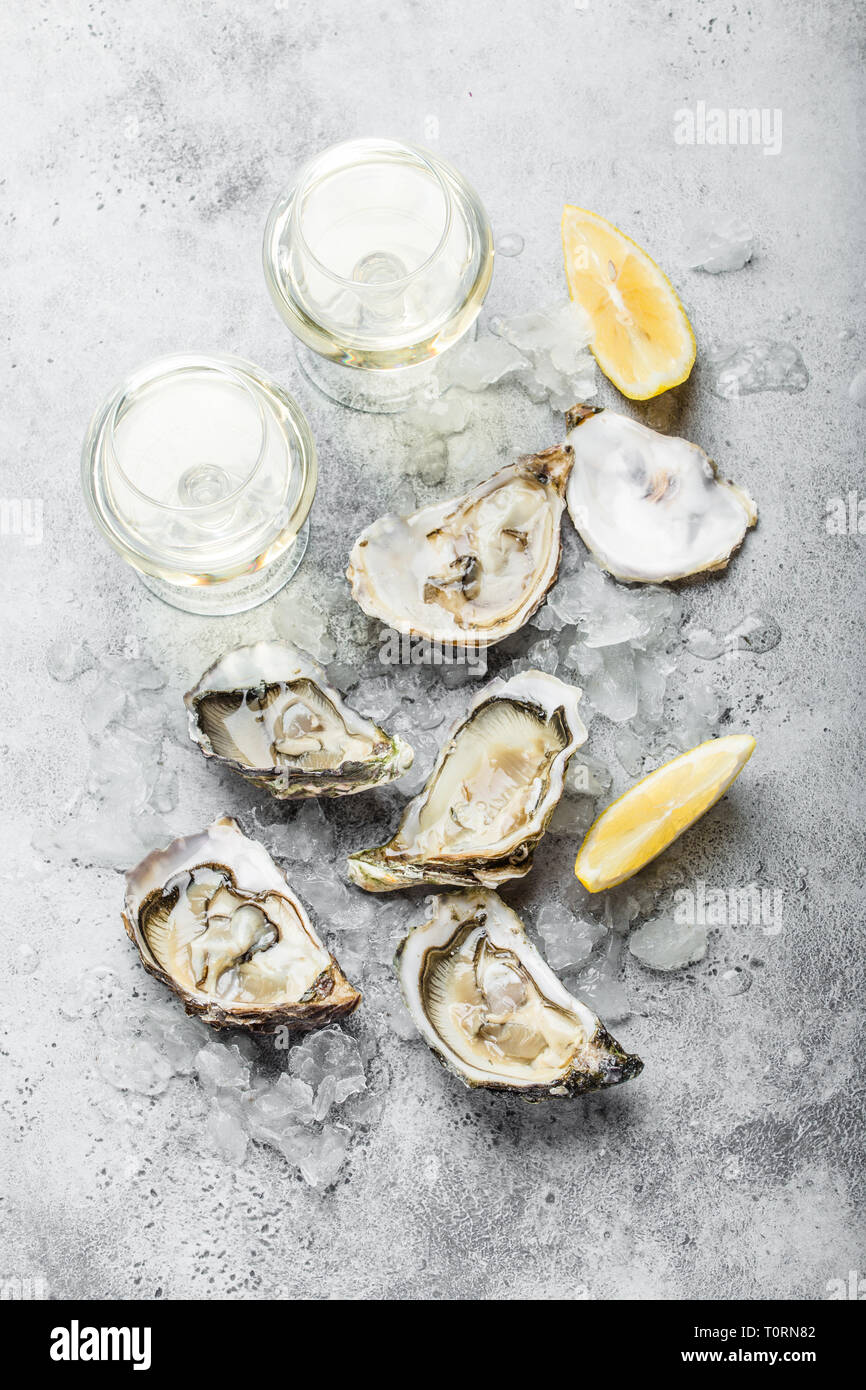 Fresh opened oysters Stock Photo