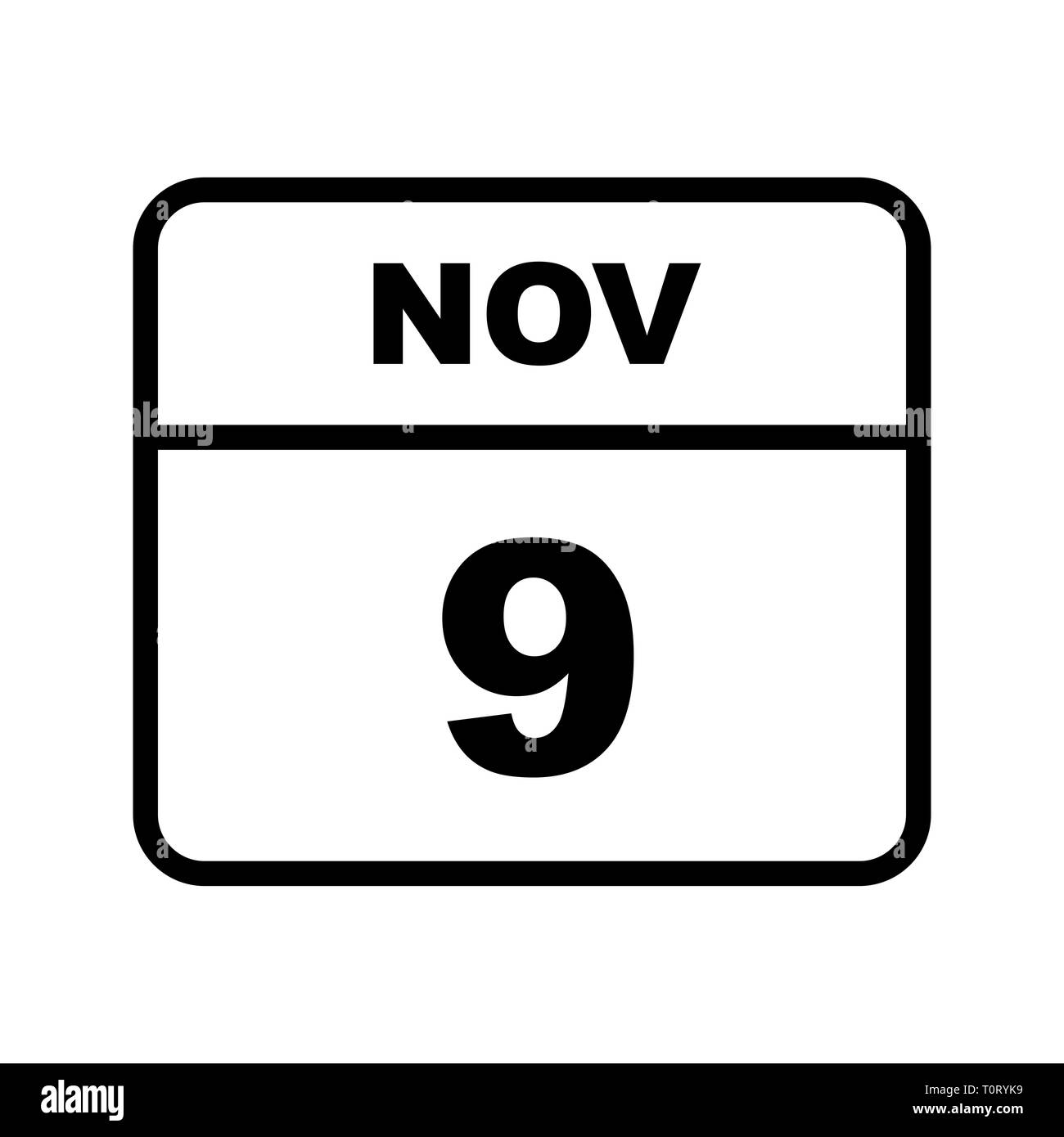 November 9th Date on a Single Day Calendar Stock Photo Alamy