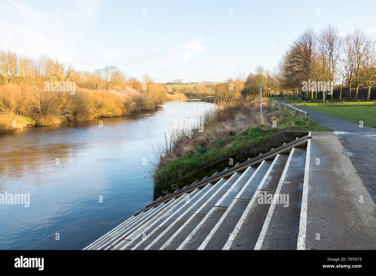 Riverside Steps on the River Wear at ChesterleStreet Stock Photo Alamy