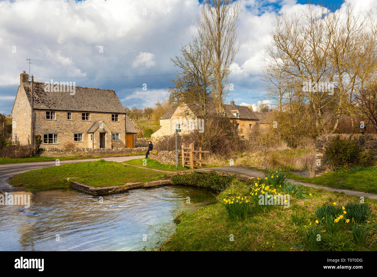 Lower Slaughter is a village in the Cotswold district of Gloucestershire, England, Stock Photo