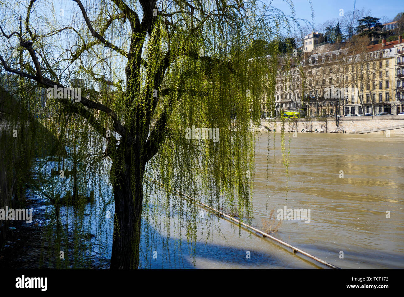 Flooding of River Saone, Lyon, France Stock Photo
