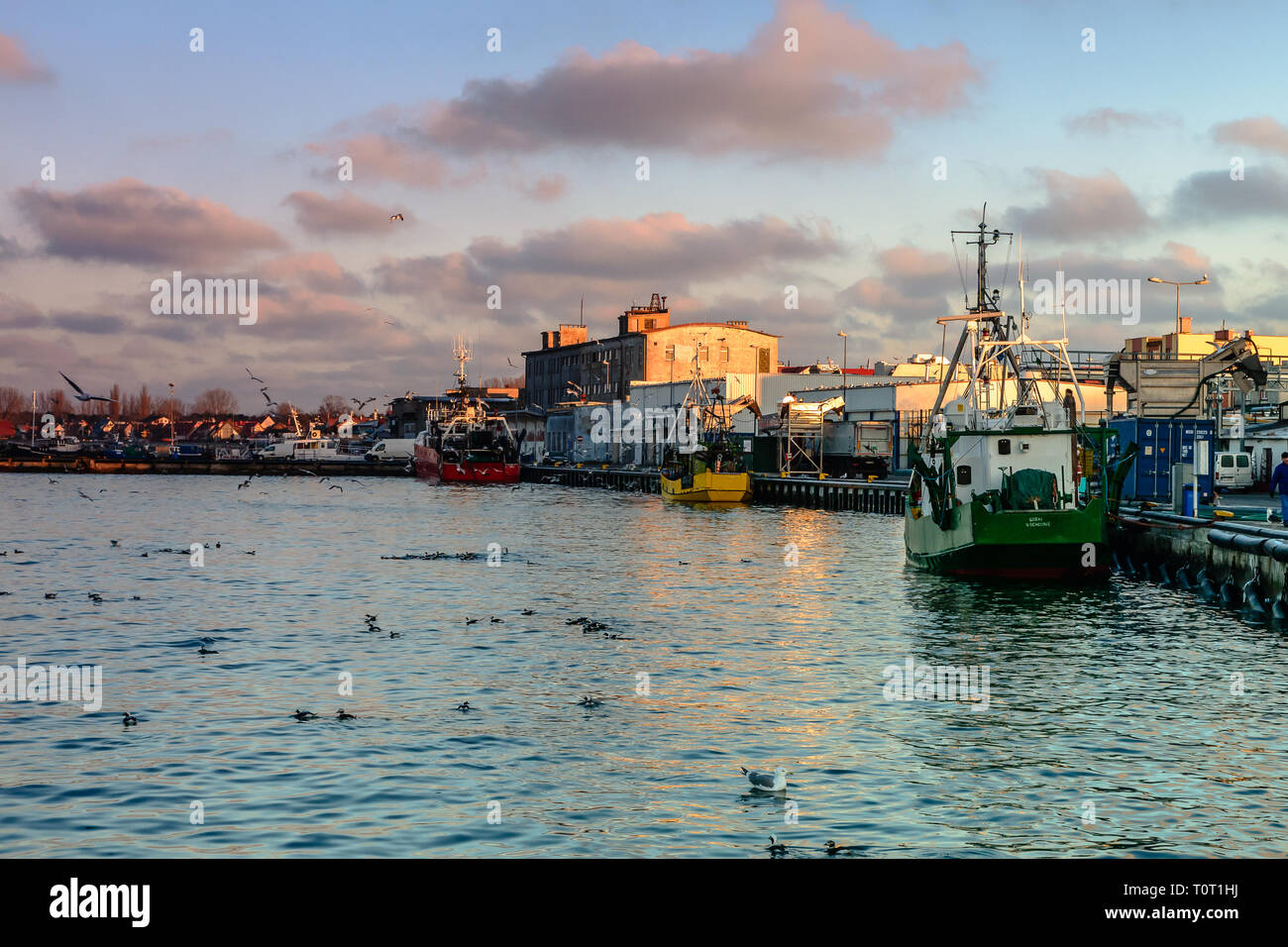 Hel Peninsula, Poland, January 23, 2019: Hel port in winter time at the morning Stock Photo