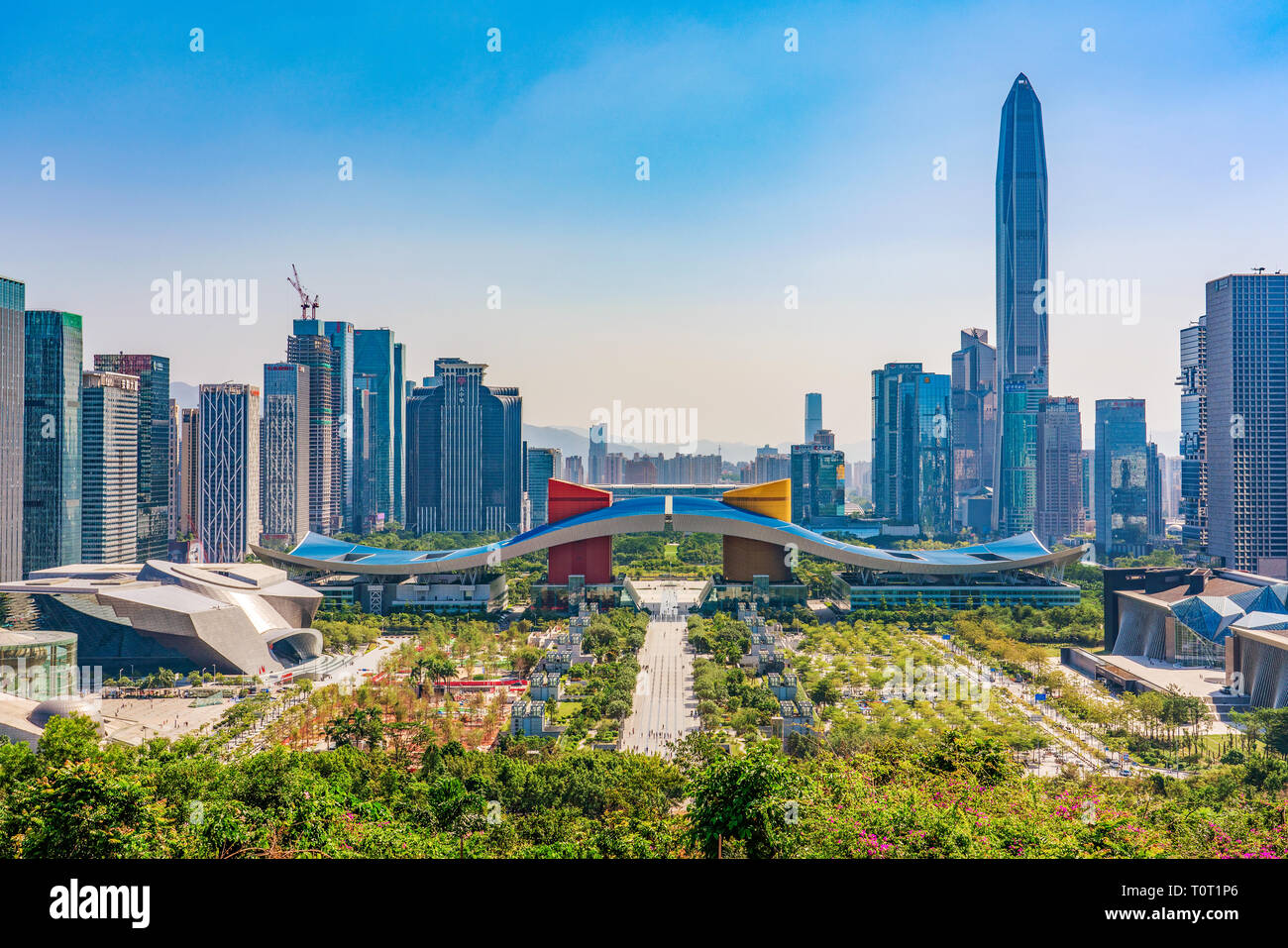 SHENZHEN, CHINA - OCTOBER 28: This is a view of the downtown area taken from Lianhuashan Park, a popular tourist destination on October 28, 2018 in Sh Stock Photo