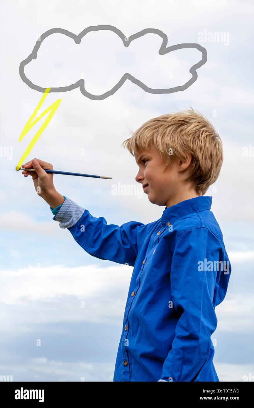kids painting thunder cloud Stock Photo Alamy