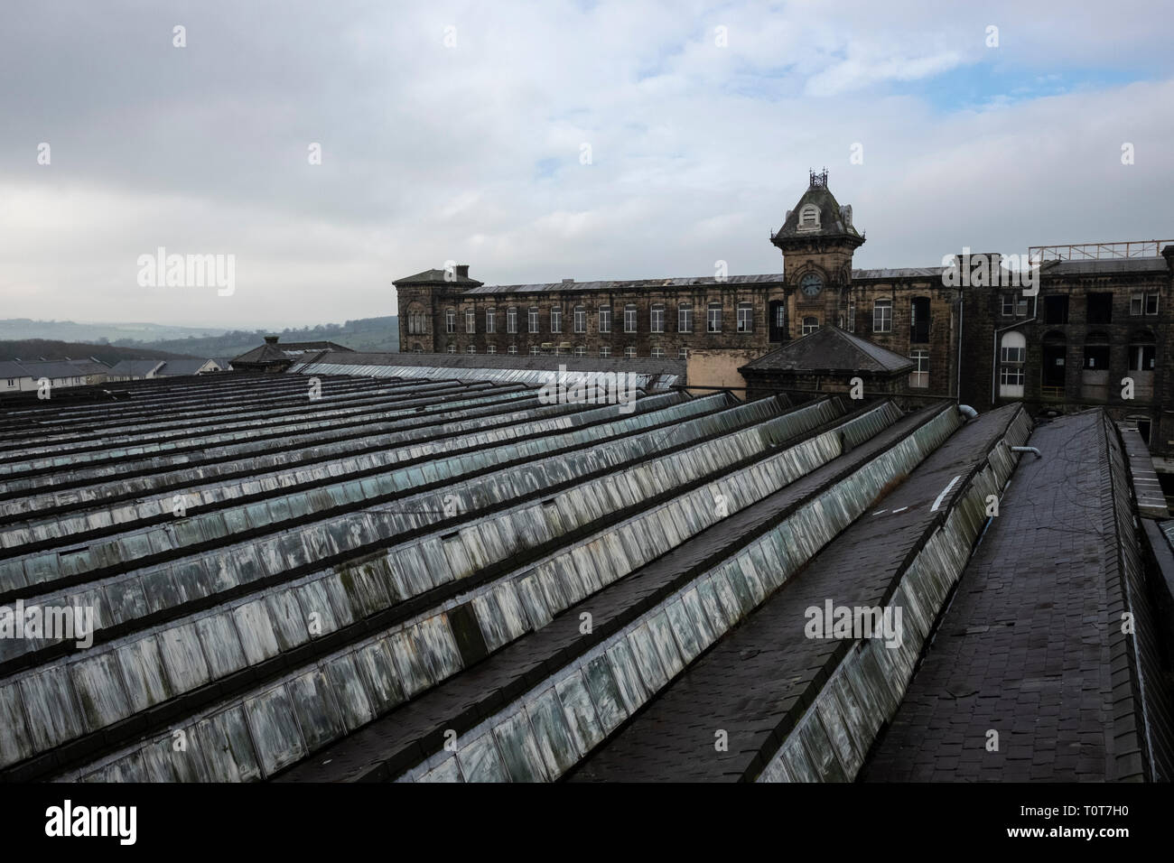 Brierfield MIll,Buildings,Industrial landscape,Landscapes,Northlight Windows,Things,Burnley,Pendle,East Lancashire,Lancashire,Northern England,England Stock Photo
