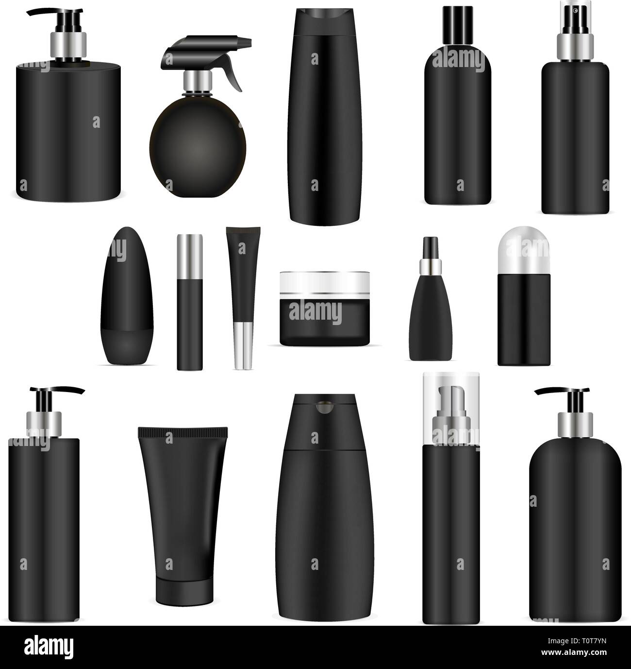Download Black Cosmetics Bottle Set 3d Mock Up Package Vector Illustration Of Spray Dispenser And Dropper Cream Jar Shampoo Lotion Soap Toothpaste Stock Vector Image Art Alamy
