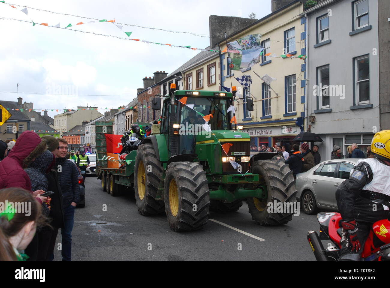 John Deer Tractor in St. Patrick's Day Parade Rathkeale County Limerick Ireland Stock Photo