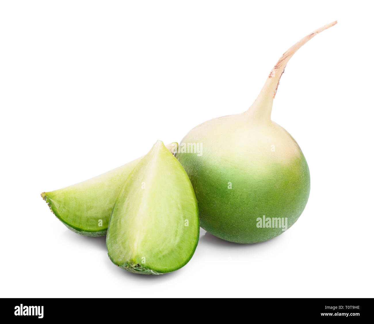 green radish with slices isolated on white background. Stock Photo