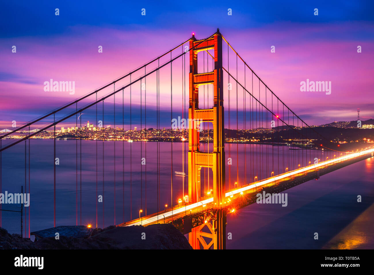 Golden Gate Bridge at night Stock Photo