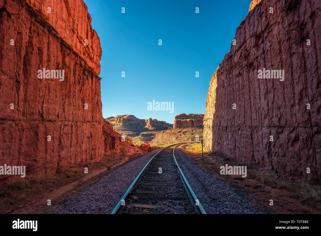 Railroad tracks near Corona Arch Trail in Utah Stock Photo