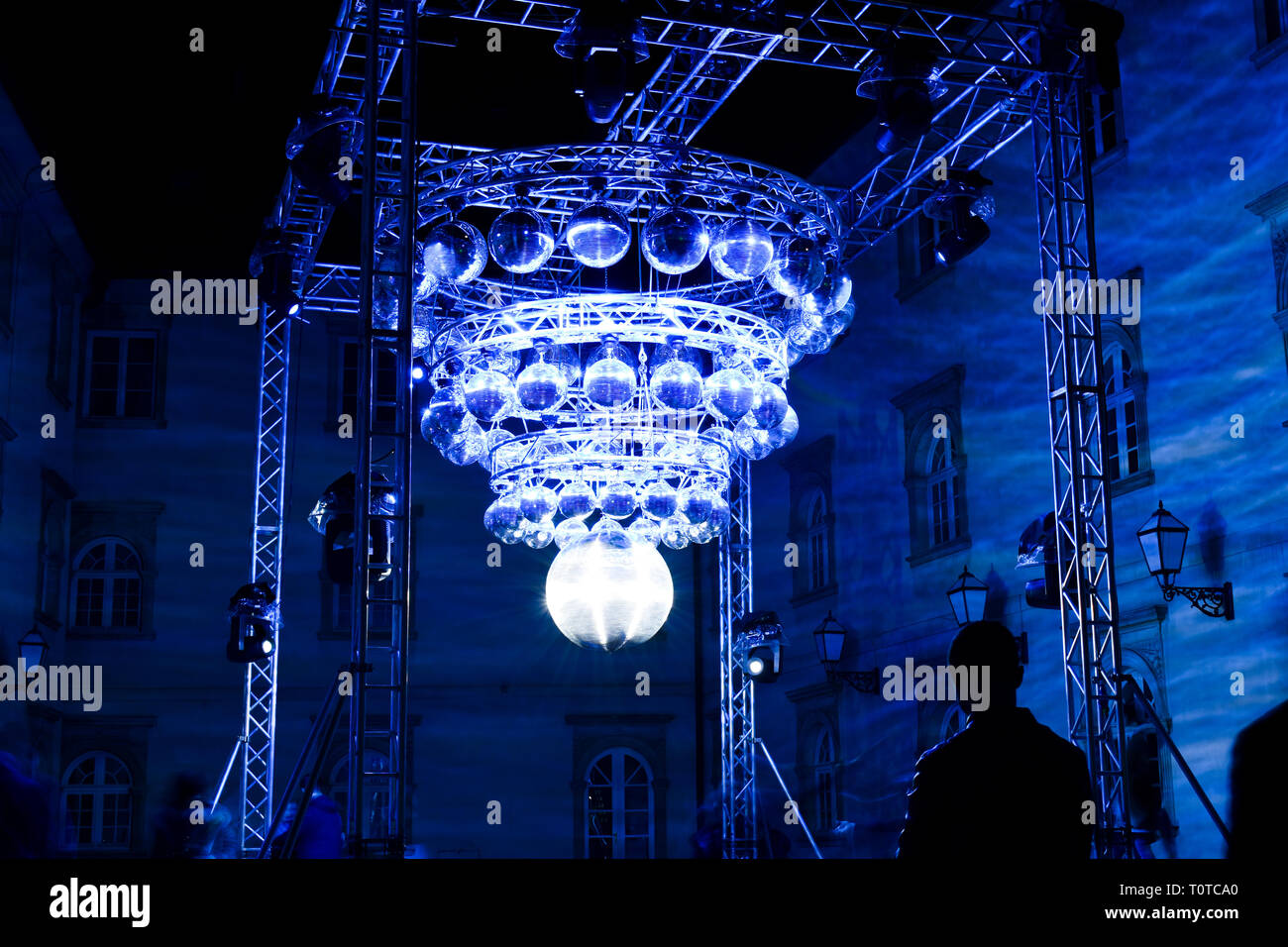 Disco balls art installation in Zagreb, Croatia during festival of lights Stock Photo