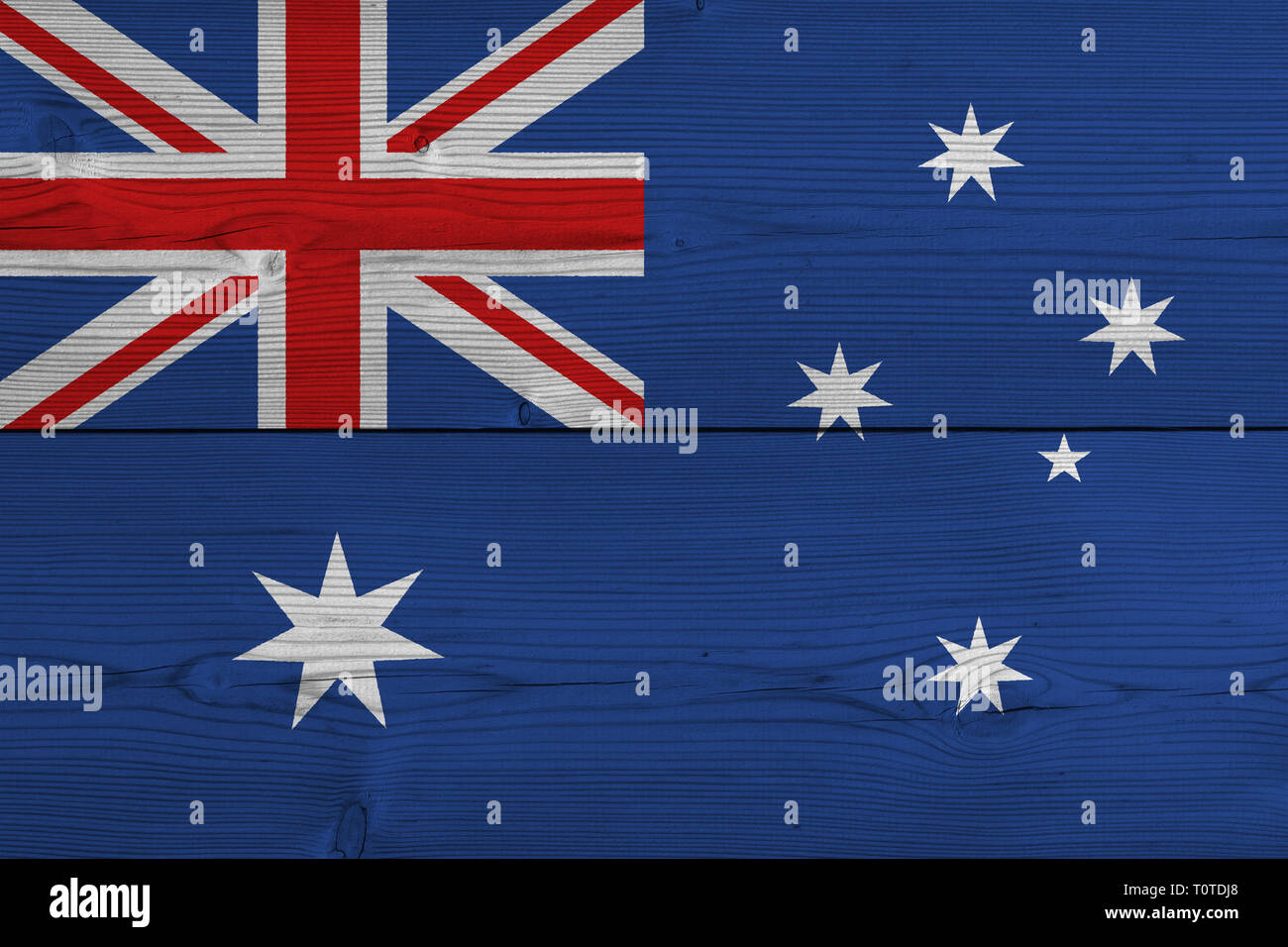 Australia flag painted on old wood plank. Patriotic background ...