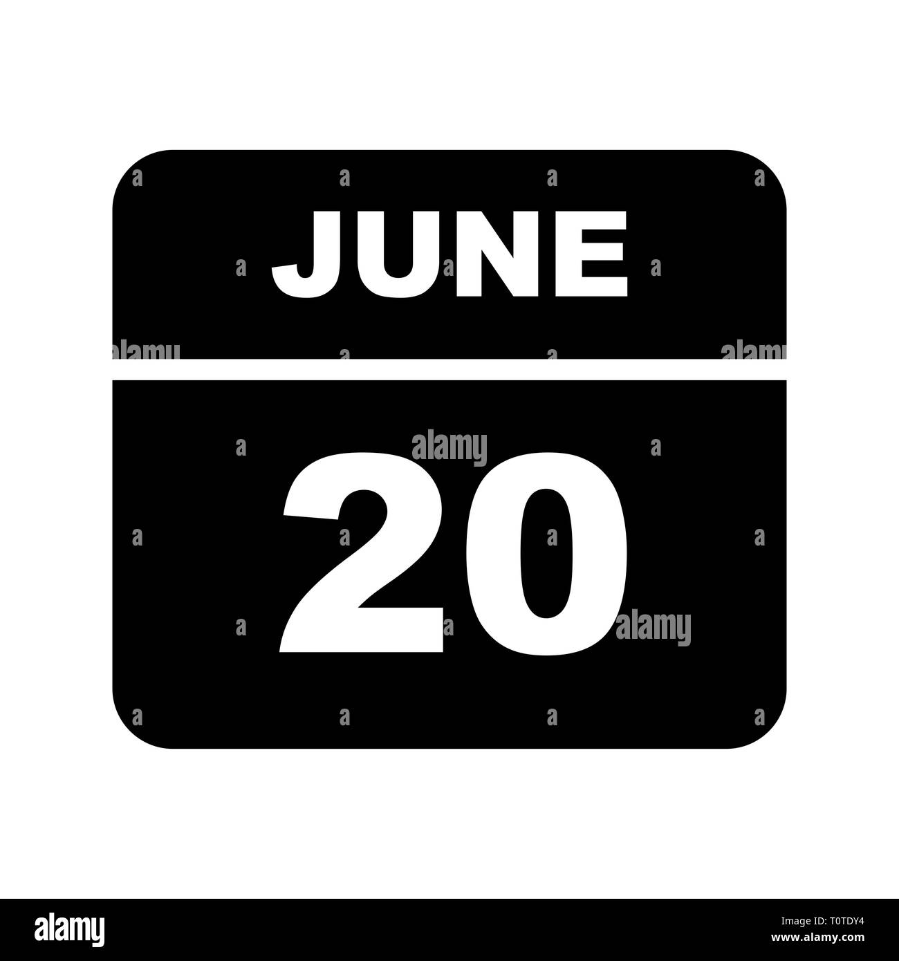 June 20th Date on a Single Day Calendar Stock Photo