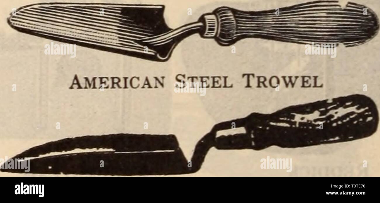 Dreer's wholesale price list  Dreer's wholesale price list / Henry A. Dreer.  dreerswholesalep1912dree Year:   I*— ^ m Tomato §1 Trowel ^ ^ Transplanting Trowel    English Pattern Steel Trowel SEND FOR CATALOGUE OF TOOLS, IMPLEMENTS AND SUPPLIES Stock Photo