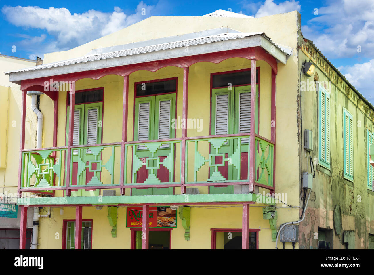 Colourful house front, Bridgetown, St Michael Parish, Barbados, Lesser Antilles, Caribbean Stock Photo