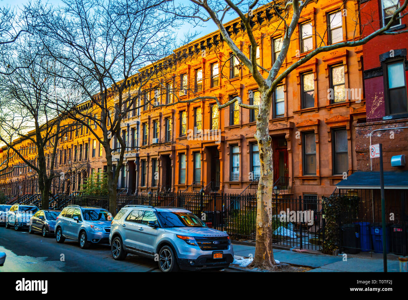 Beautiful colonial apartment buildings in the Park Slope neighborhood
