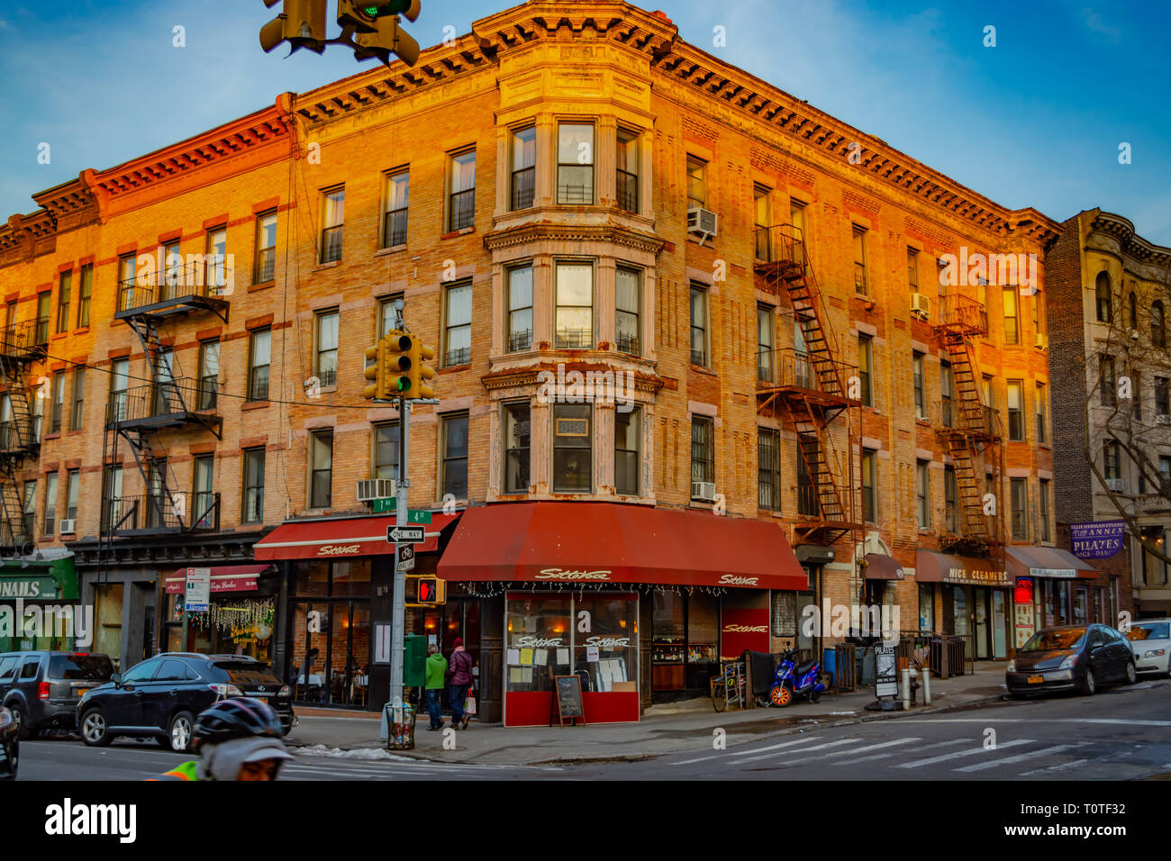 Beautiful colonial apartment buildings in the Park Slope neighborhood in Brooklyn, New York, Spring 2019 Stock Photo
