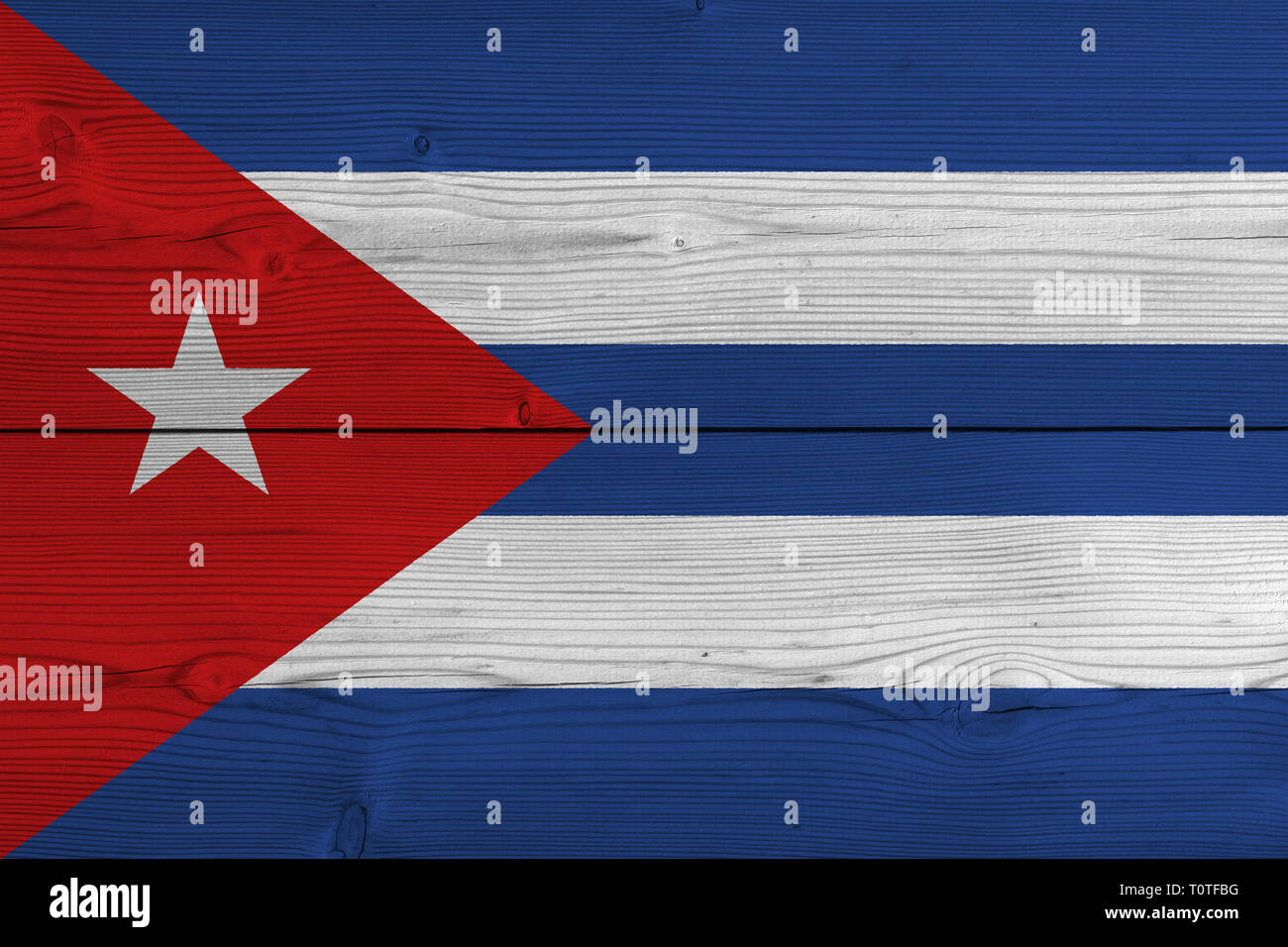 Cuba flag painted on old wood plank. Patriotic background. National ...