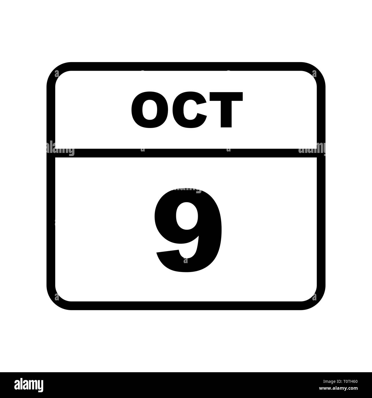 October 9th Date on a Single Day Calendar Stock Photo Alamy