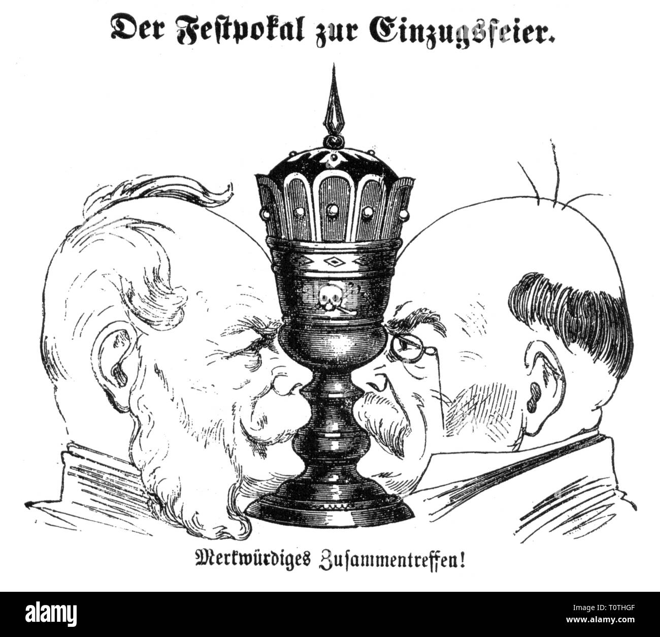 politics, German foundation of the empire, caricature, 'The goblet for the entry celebration', drawing, 'Kikeriki', Vienna, April 1871, Additional-Rights-Clearance-Info-Not-Available Stock Photo