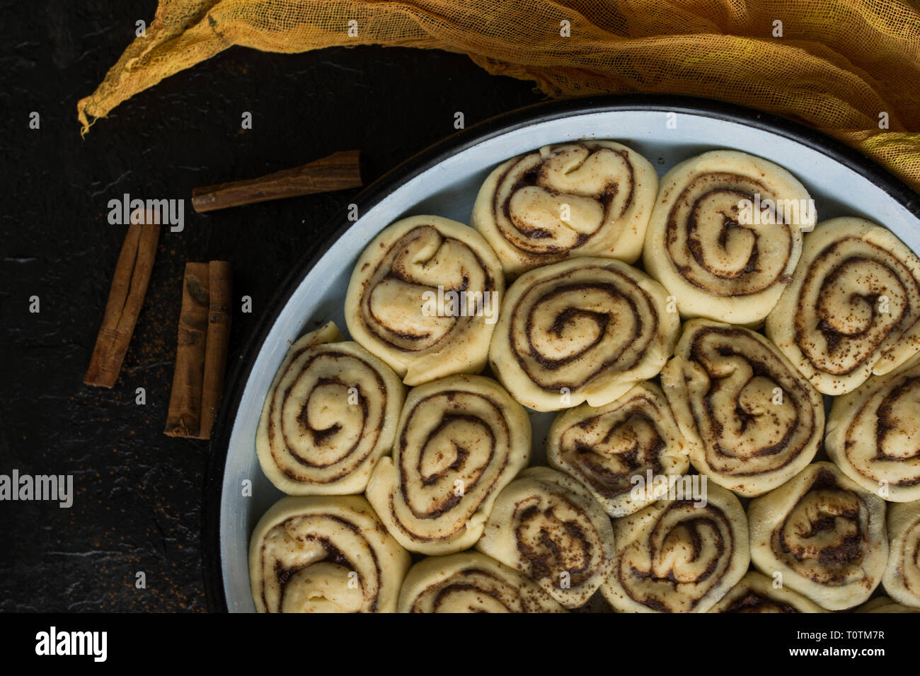 Cinnamon rolls ready to be baked Stock Photo