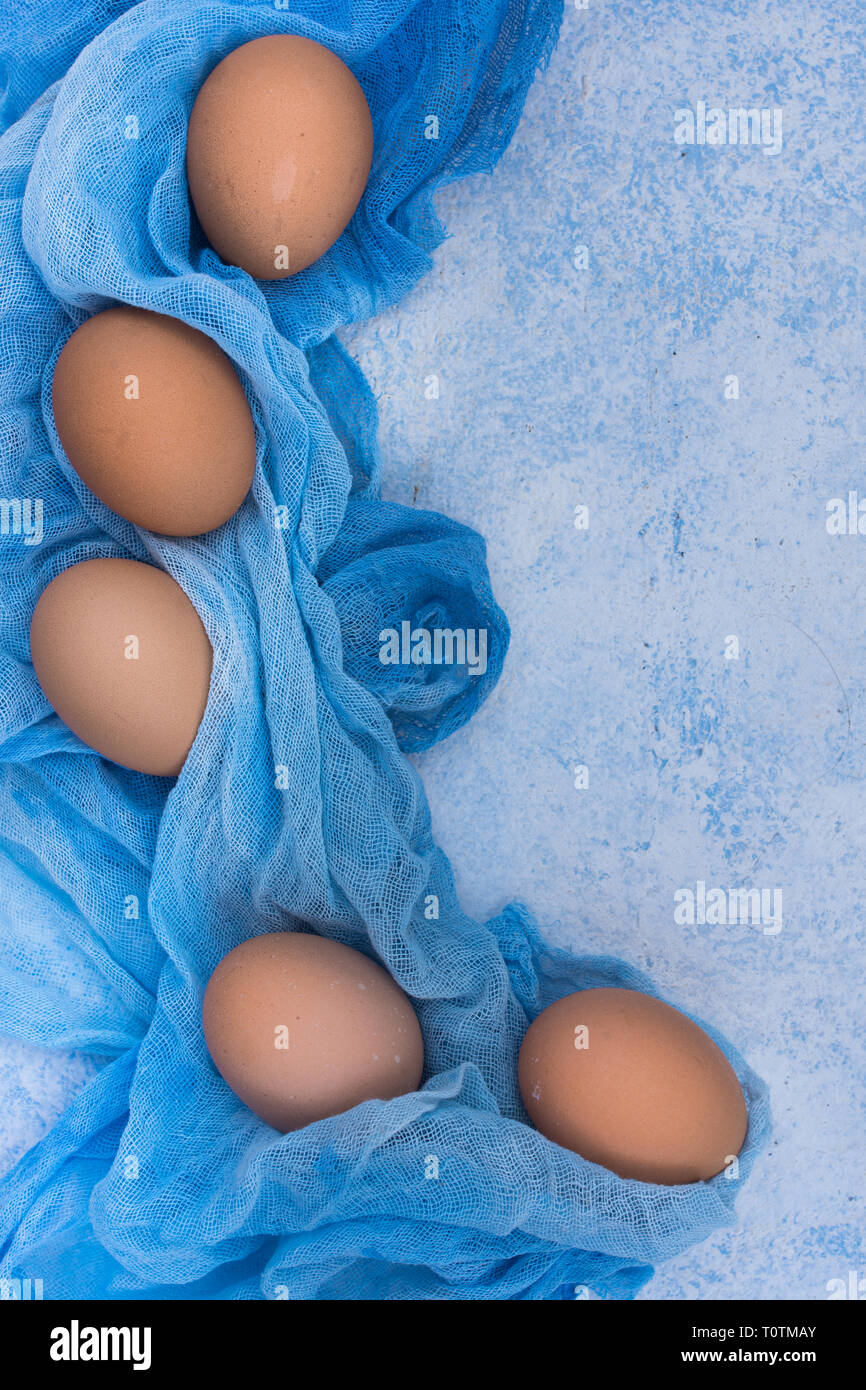 Easter eggs on a blue background Stock Photo