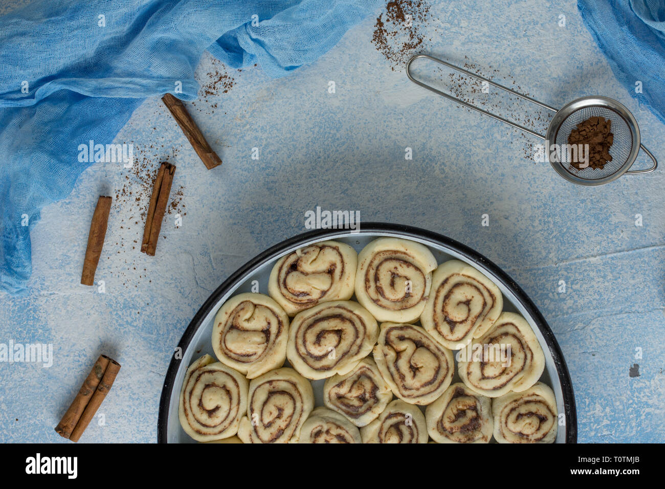 Cinnamon rolls ready to be baked Stock Photo