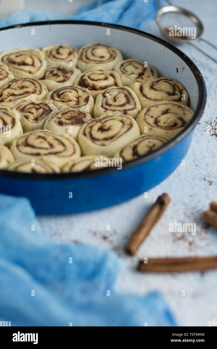 Cinnamon rolls ready to be baked Stock Photo