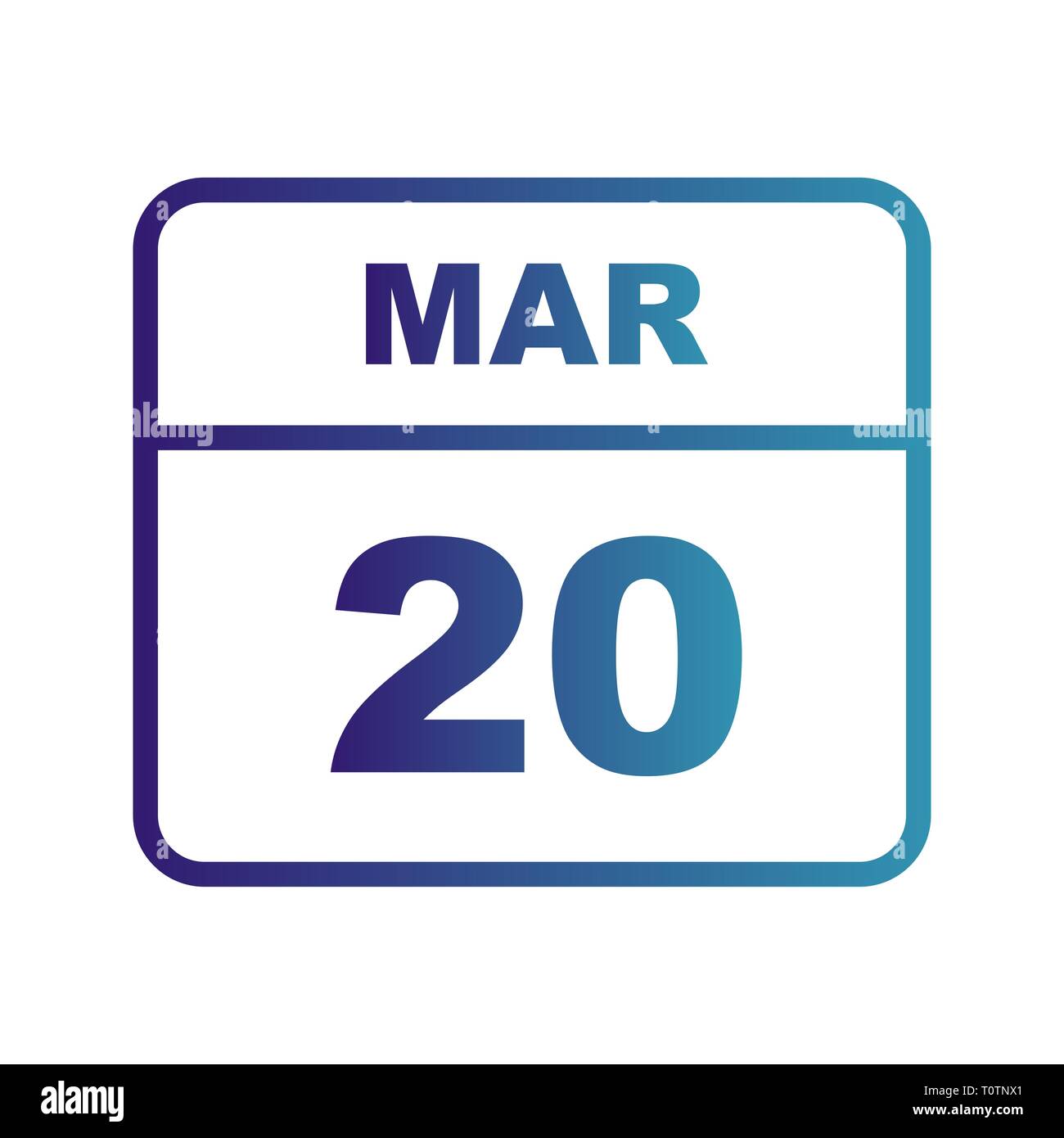 March 20th Date on a Single Day Calendar Stock Photo