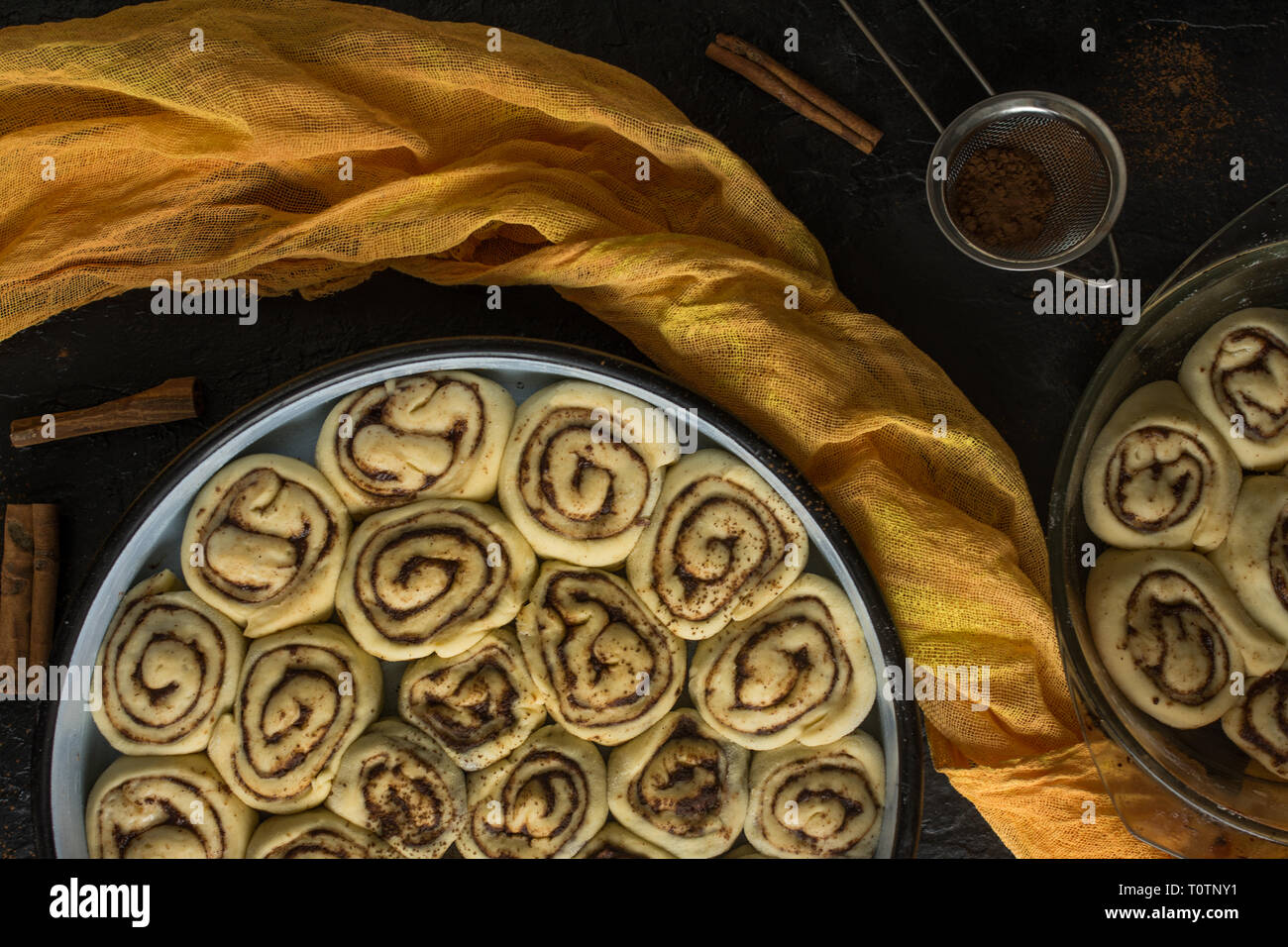 Cinnamon rolls ready to be baked Stock Photo