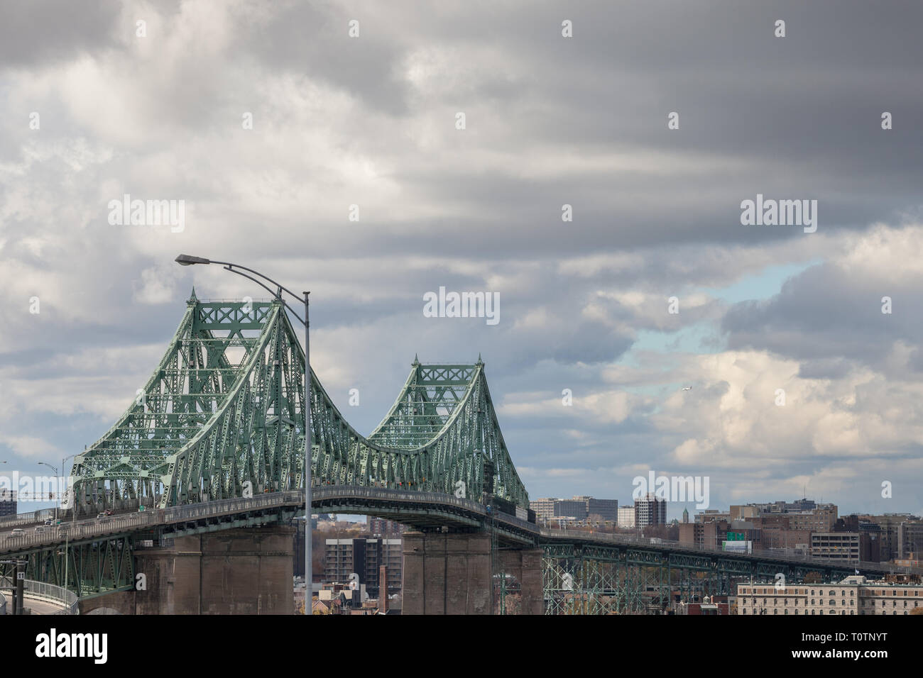 Pont Jacques Cartier bridge taken in Longueuil in the direction of Montreal, in Quebec, Canada
