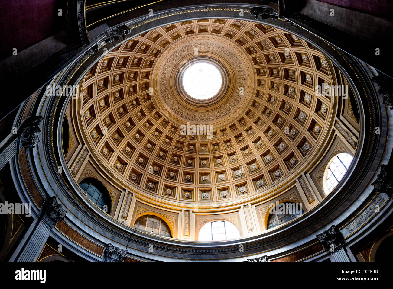 Hemispherical vault of the Round Hall at the Vatican Museum in Rome, Italy. Stock Photo