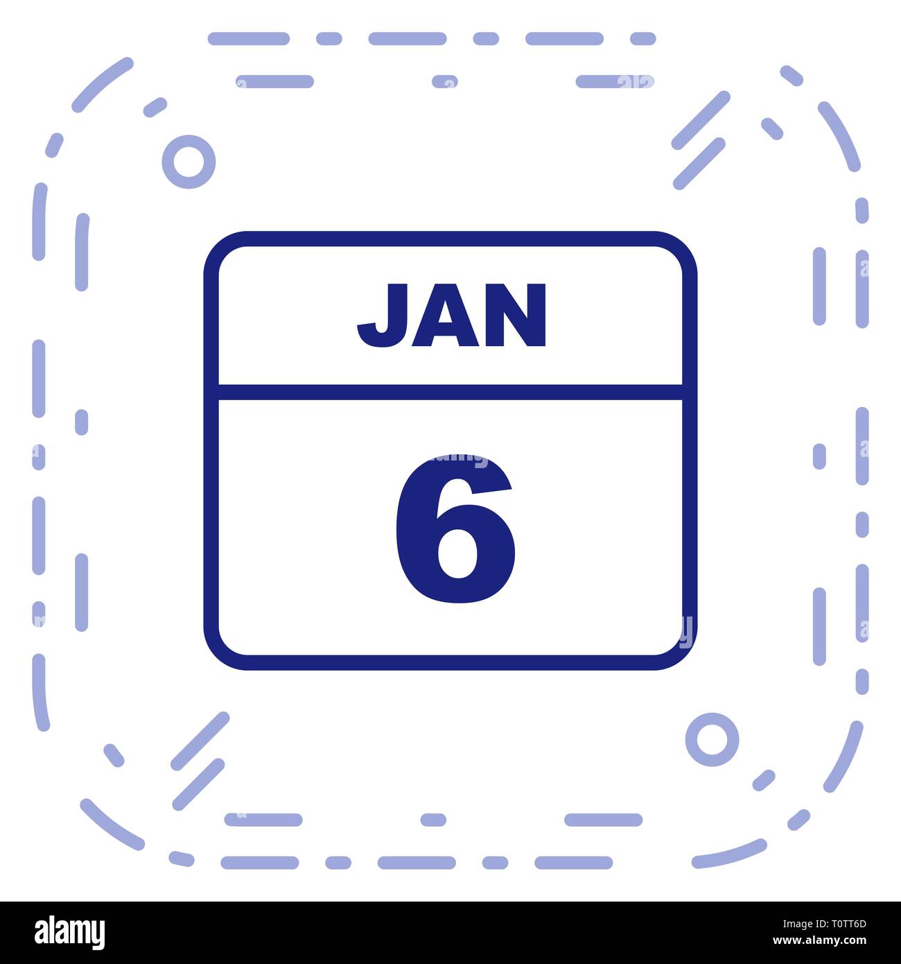 January 6th Date on a Single Day Calendar Stock Photo