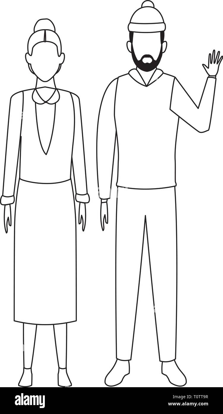 old woman and young man avatar black and white Stock Vector Image & Art ...