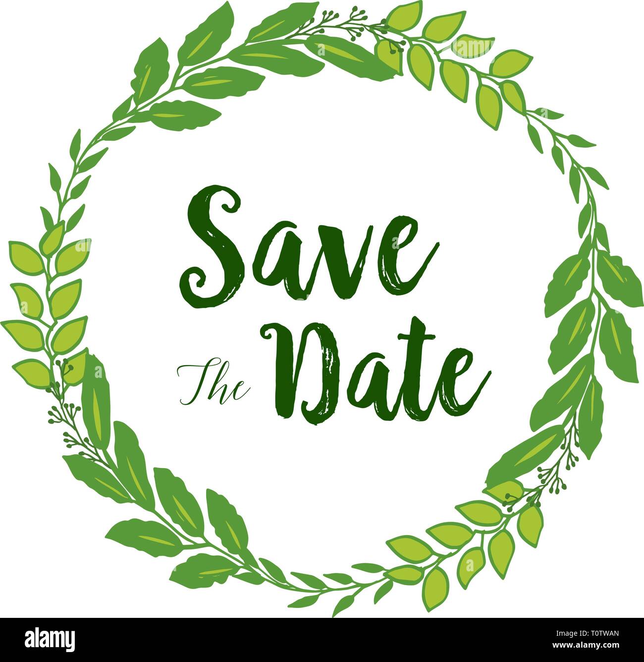 Vector illustration romantic invitation card with design green leafy ...
