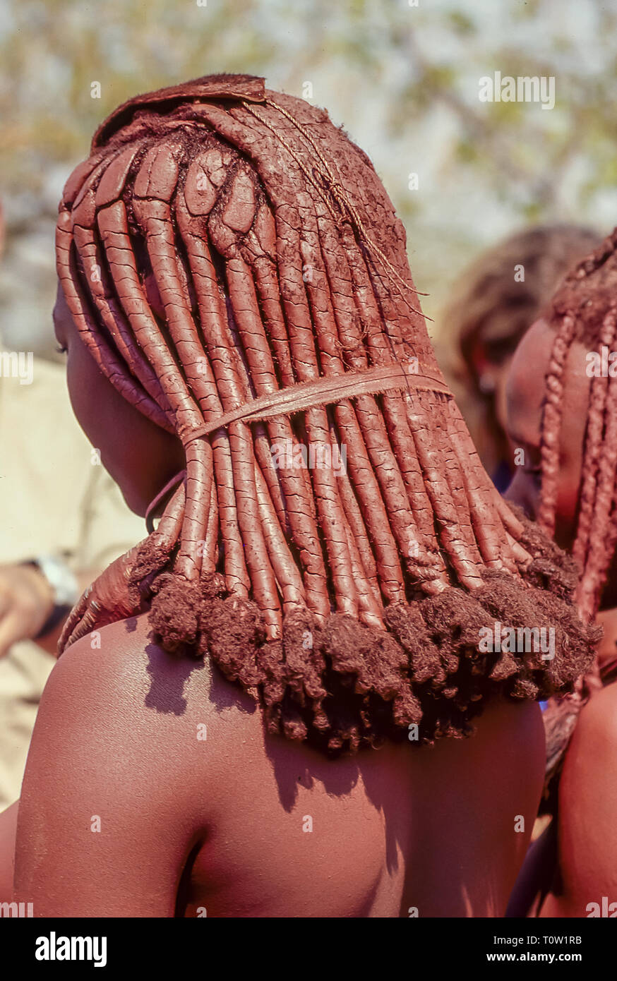 Typical Himba hairstyle, with braids intertwined with mud and grease Stock Photo Alamy