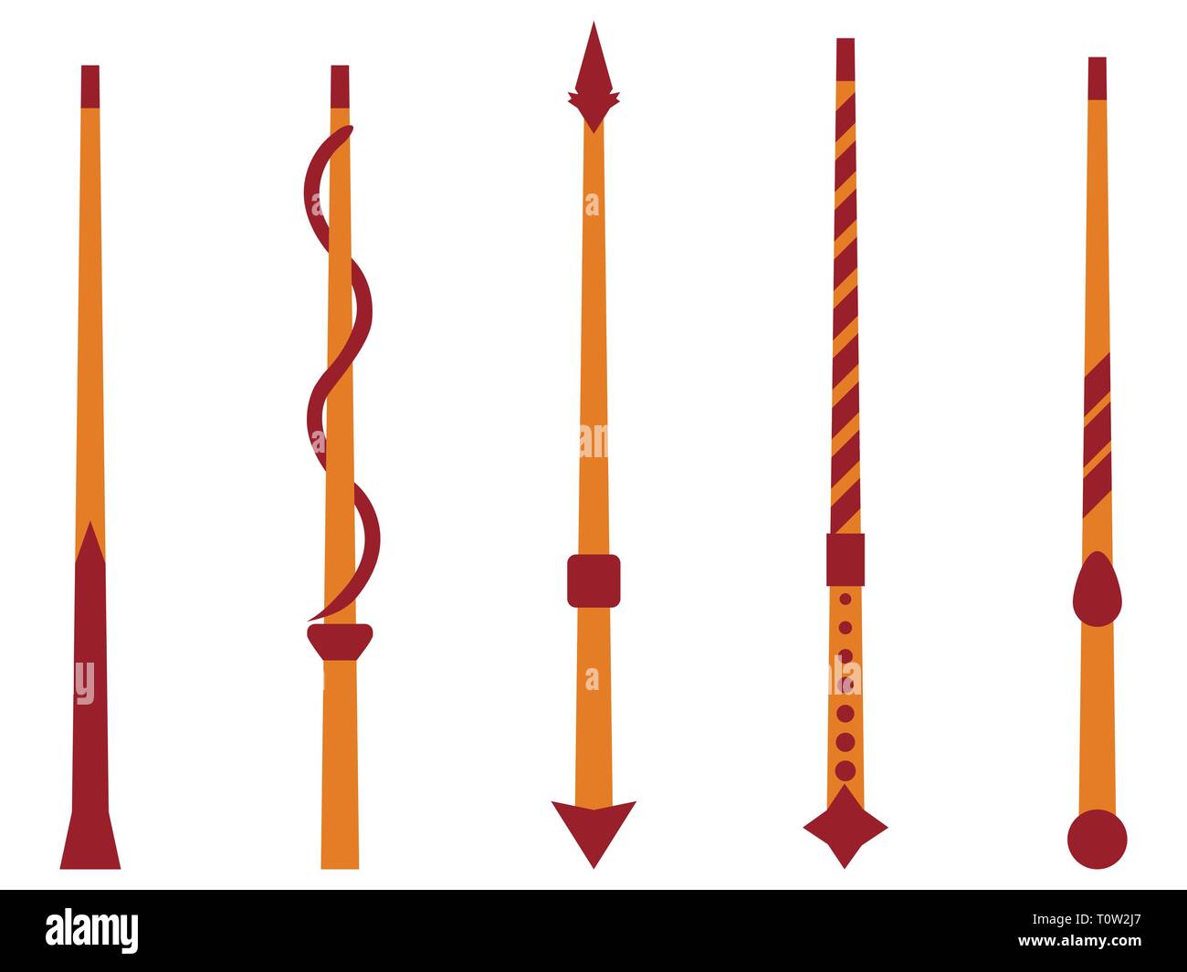 Magic wands. Magic and magical objects. Tool wizard isolated on white background. Vector illustration Stock Vector