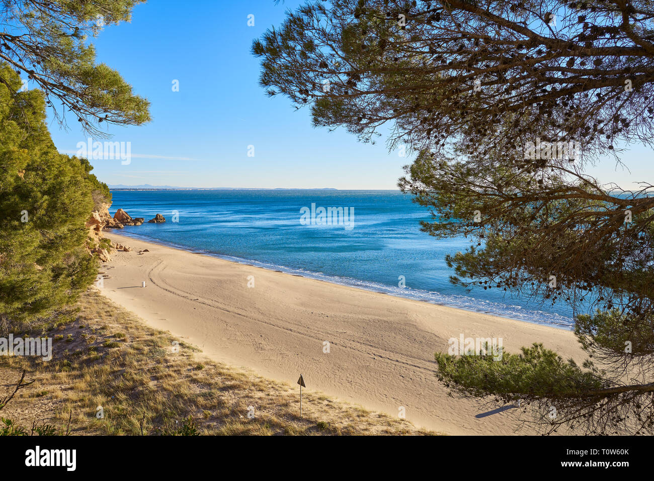 Cala Angels beach playa in Miami Platja of Tarragona at costa Dorada of Catalonia Stock Photo