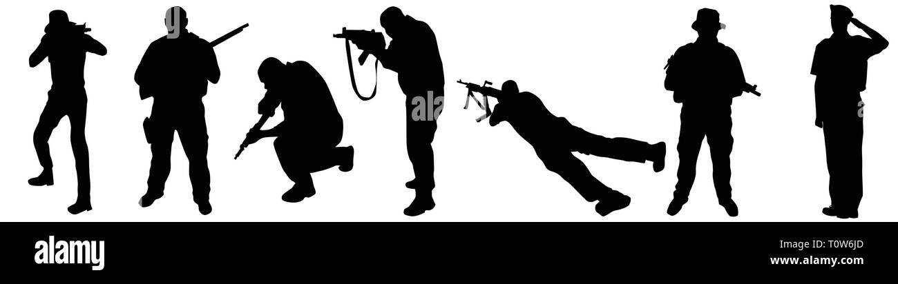 Soldiers silhouettes on white background, vector illustration Stock Vector