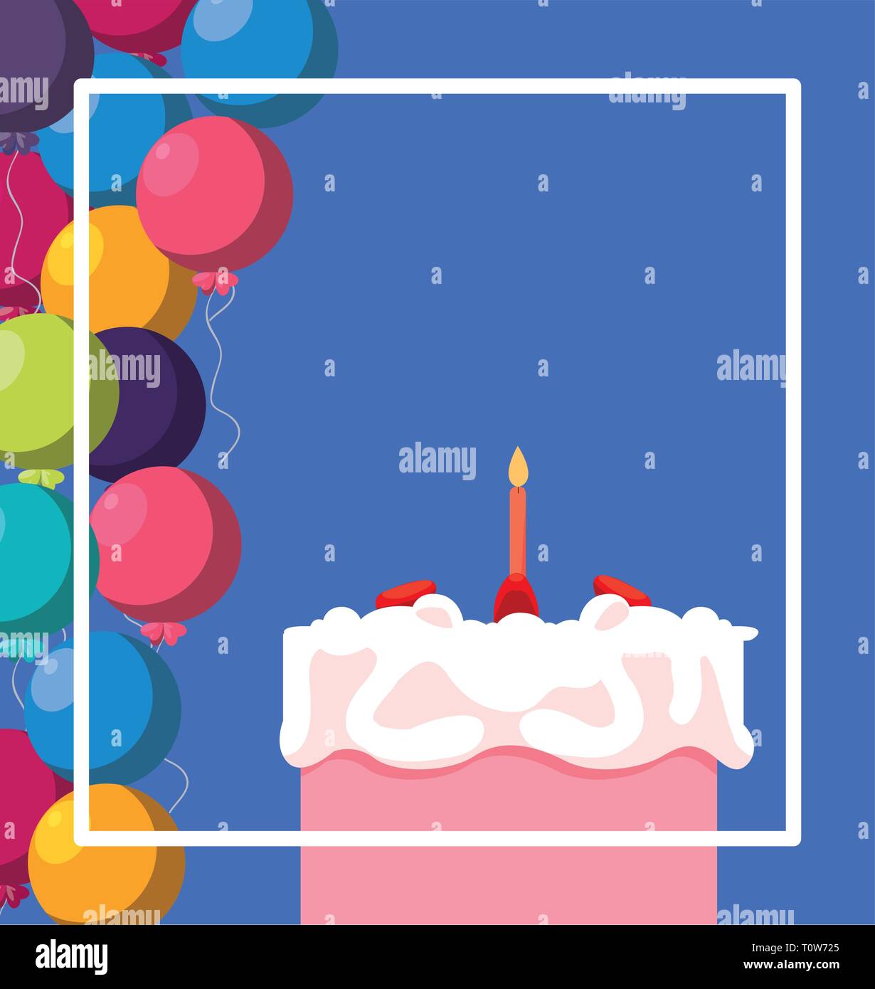 sweet cake birthday with balloons helium vector illustration design ...