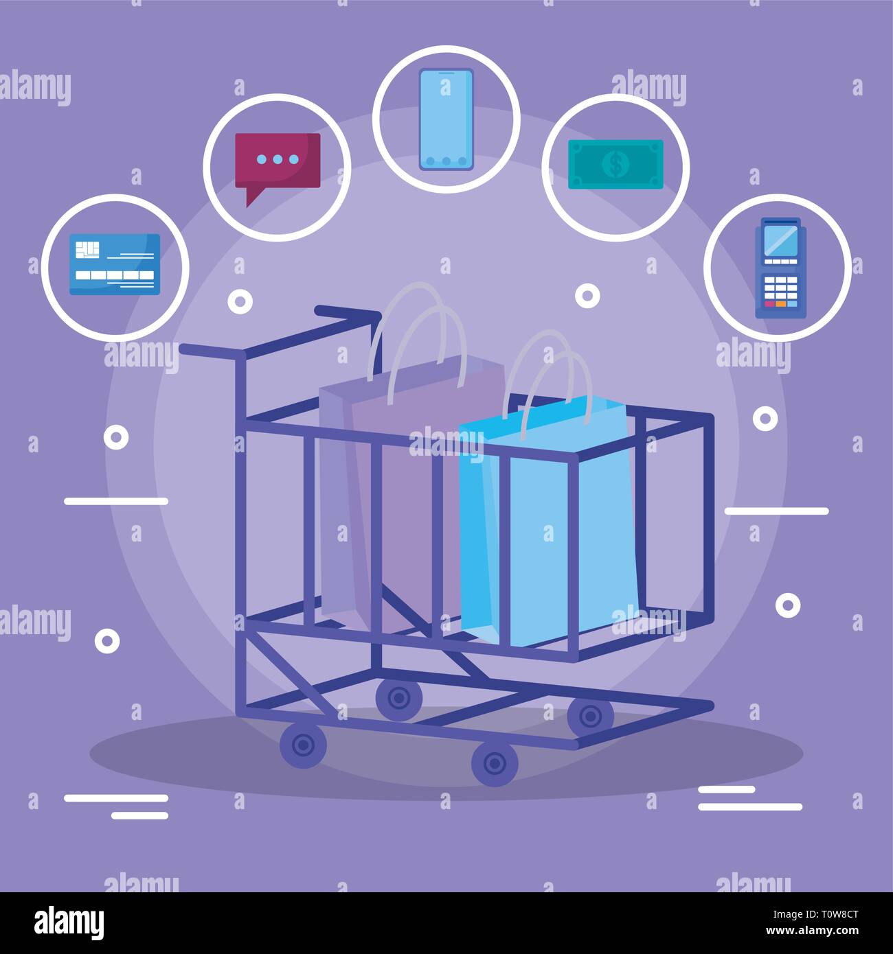 shopping cart with set commercial icons vector illustration design ...