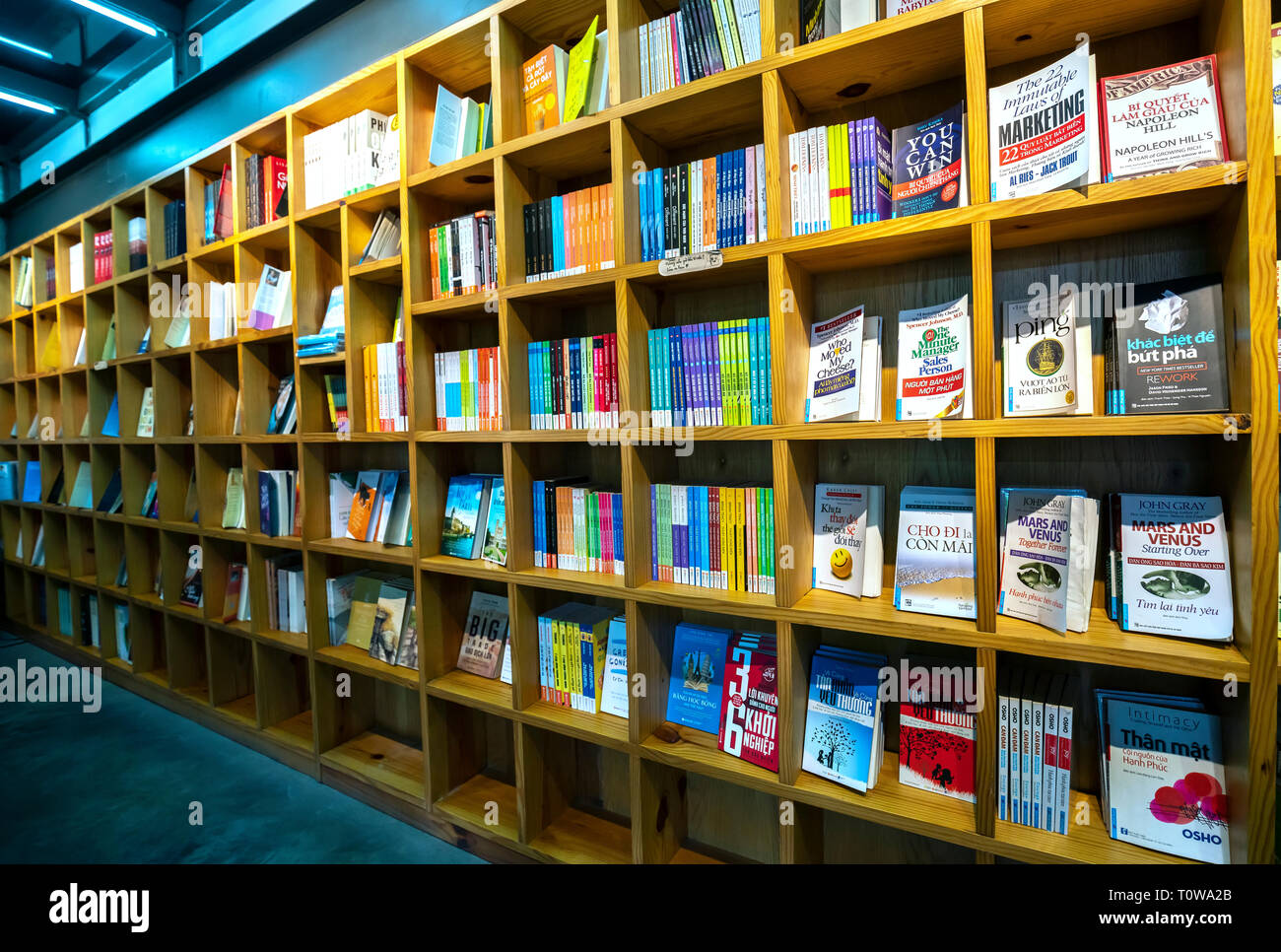 Colorful book shelves packed with books in a library Stock Photo Alamy