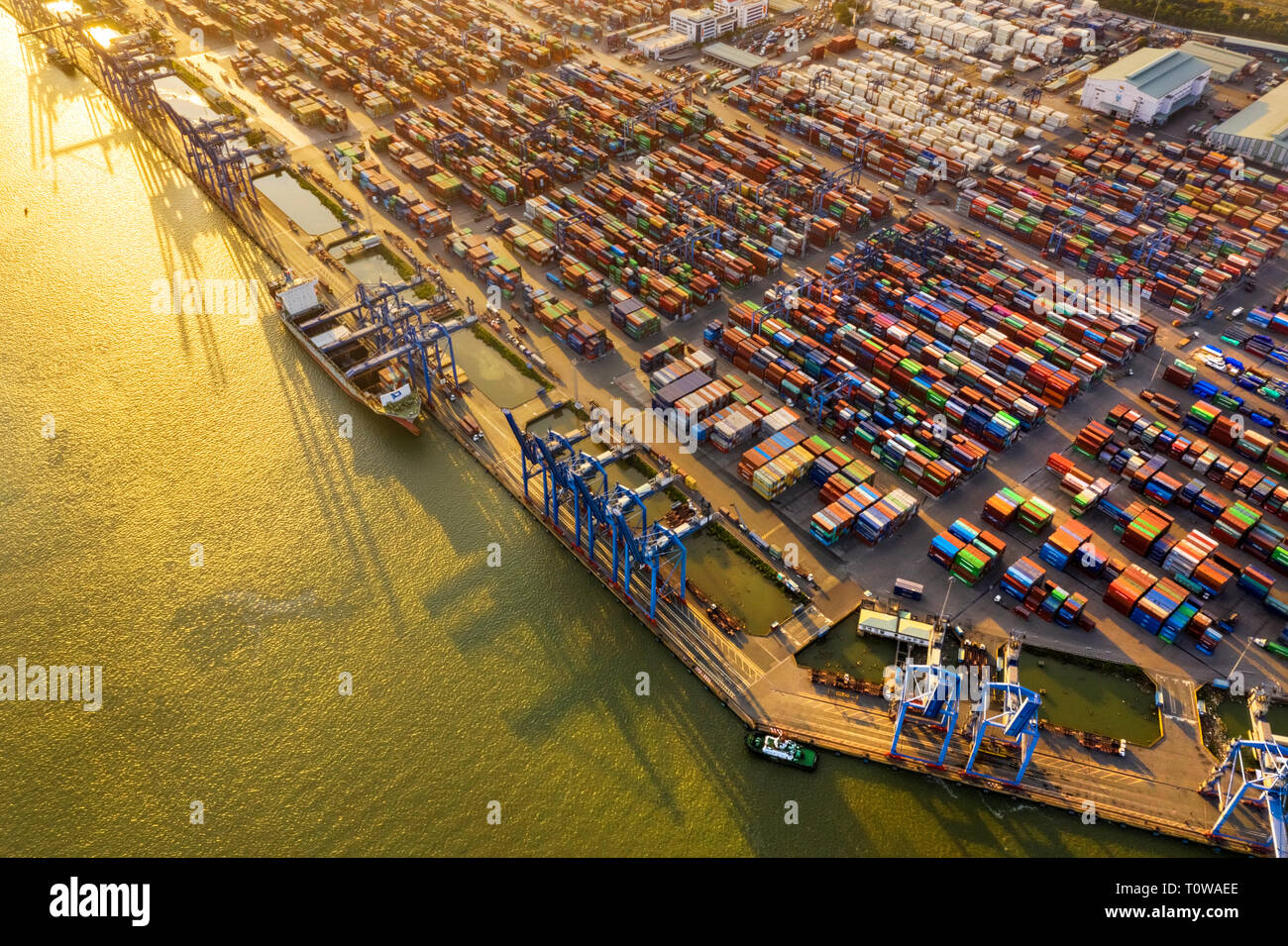 Top view aerial of Cat Lai port container, Ho Chi Minh City with  development buildings, transportation, energy power infrastructure. Vietnam  Stock Photo - Alamy