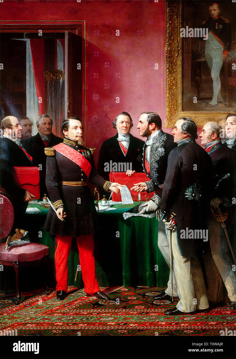 Haussmann prÃ©sente Ã  l'Empereur le plan d'annexion des Communes. In an attempt to improve the economic conditions of the Parisian suburbs, NapolÃ©on III presented the decree for the annexation of 11 Parisian communes on January 1, 1860. Adolphe Yvon, circa 1865 Stock Photo